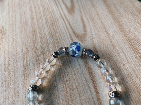 【琉璃珠系列】| 日式淺藍銀箔琉璃珠手鍊 第7張的照片