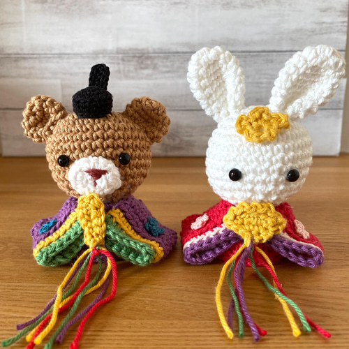 ひな人形【TYPE A】くま&うさぎひな人形セット【ぼんぼり付き