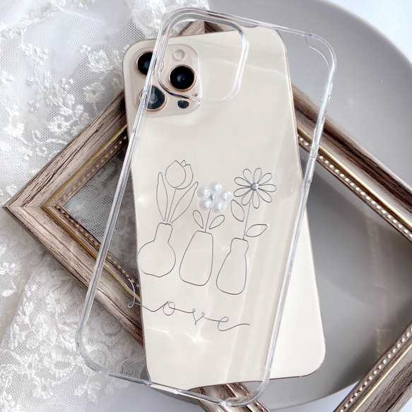 YN-2SL,【Love Flower】,シルバー　iPhoneケース　クリアケース　iPhone14 iPhone13 1枚目の画像