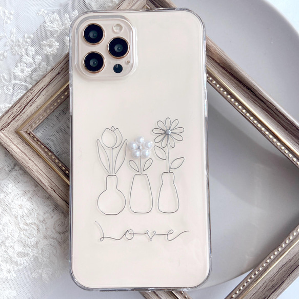 YN-2SL,【Love Flower】,シルバー　iPhoneケース　クリアケース　iPhone14 iPhone13 2枚目の画像