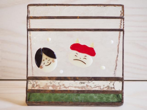 ステンドグラスの節分飾り（オニとお福さん） 3枚目の画像