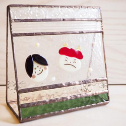 ステンドグラスの節分飾り（オニとお福さん） 1枚目の画像