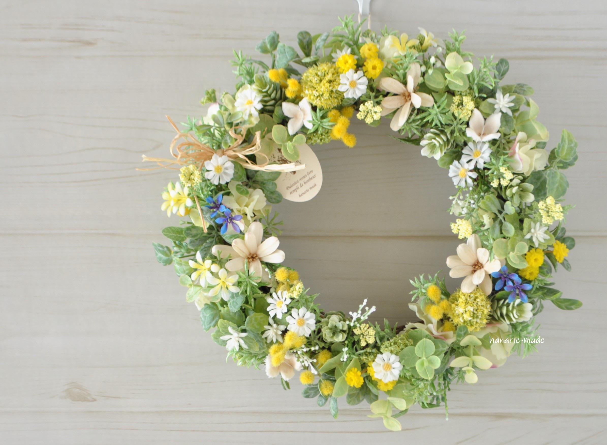 ◇ミモザとクラスぺディアのリース◇ハーフリース◇ナチュラル 【簡単  