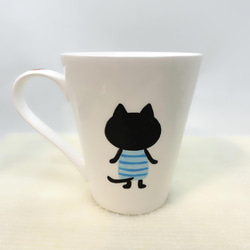【再販】マグカップ　陶器　猫　黒猫　ボーダー　手描き　ハンドペイント 磁器　名入れ 3枚目の画像