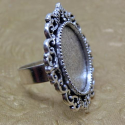 再販＜現品限り＞18×13mmカボション用　アンティーク調リング台　フリーサイズ(アンティークシルバー) 2枚目の画像