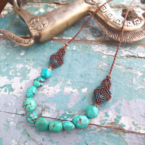 チベタン オールドターコイズ ＊ マクラメネックレス ① 【公式通販】