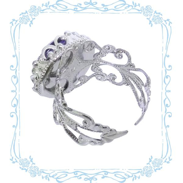 メルヘン 姫系 アリス ウサギ 青 ブルー 指輪 フリーサイズ リング アクセサリー 可愛い レディース 女性用 2枚目の画像