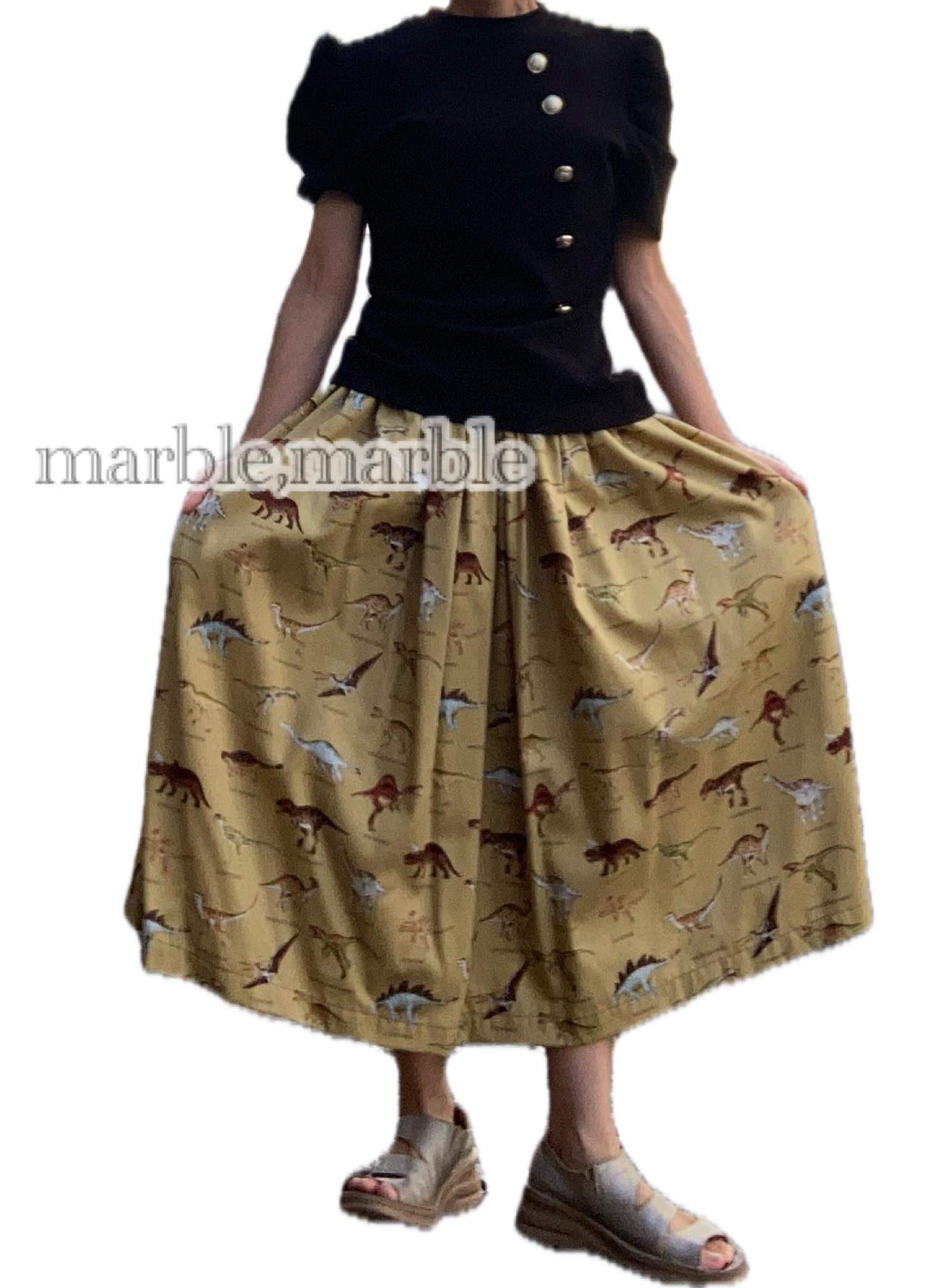 ラス1恐竜　怪獣　こんなの欲しかったよねスカート　ギャザースカート　大人スカート　ふんわりスカート　レディーススカート