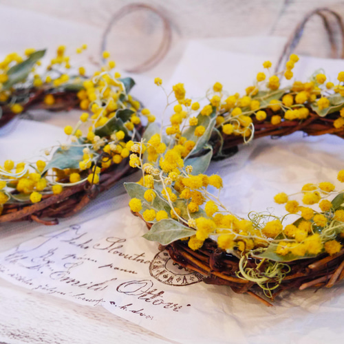 たっぷりミモザの春リース☆ドライフラワーリース