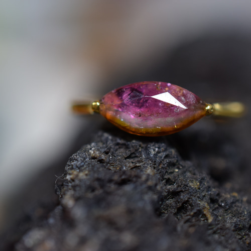 k10-3 現品16.0号 k10金 バイカラー マーキス 天然トルマリン リング