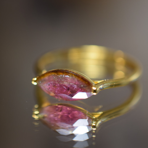 k10-3 現品16.0号 k10金 バイカラー マーキス 天然トルマリン リング