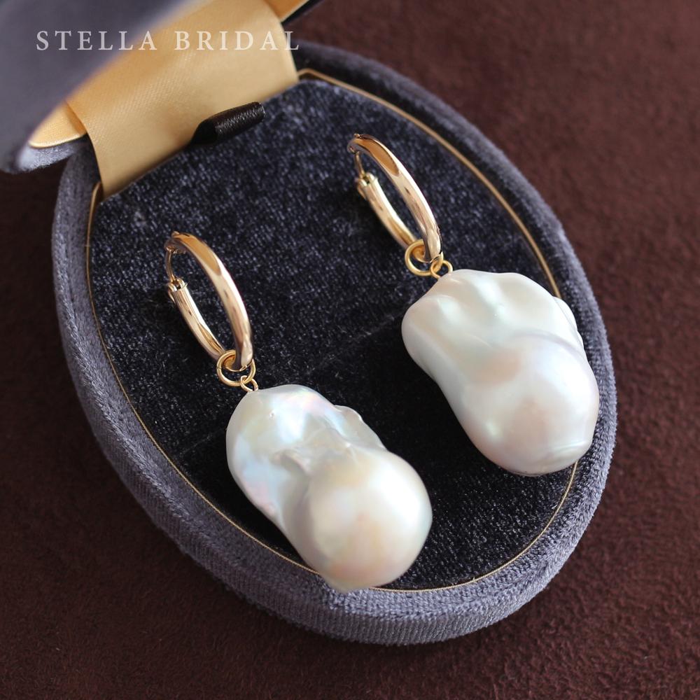 14KGF＊3WAY＊ブライダルやフォーマルにも＊選べるパール＊大粒バロックパールとフープのピアス【受注生産品】