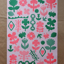 ＊複数ご注文で1枚サービス！＊A3ラッピングペーパー4枚　緑とピンクのお花 2枚目の画像