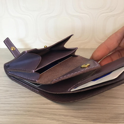 〈送料無料〉《受注製作品》小さくてもちゃんと入るお財布 グレイッシュラベンダー イタリアレザー 9枚目の画像