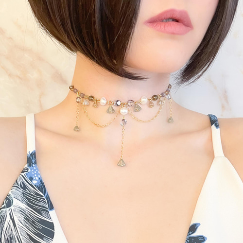 パール&ビジューフラワーチョーカー アクセ アクセサリー