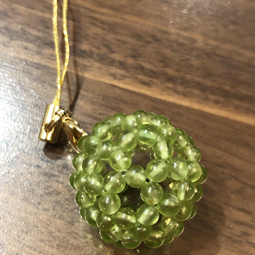 フラーレン ペリドット 3mm玉使用 ストラップ キーホルダー 携帯