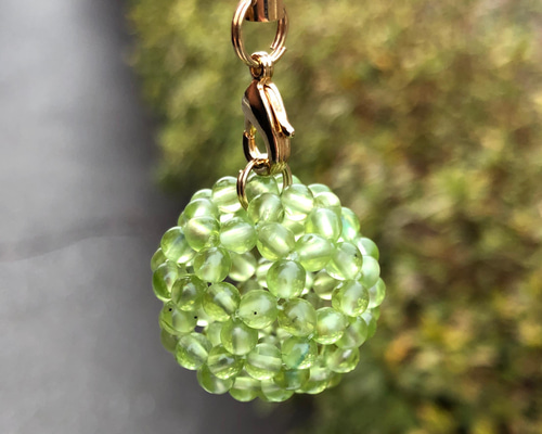 フラーレン ペリドット 3mm玉使用 ストラップ キーホルダー 携帯