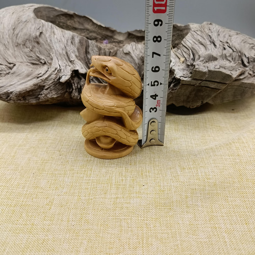 特上彫 置物 動物 へび 蛇 ヘビ 精密彫刻 柘植 木細工 高級天然ツゲ