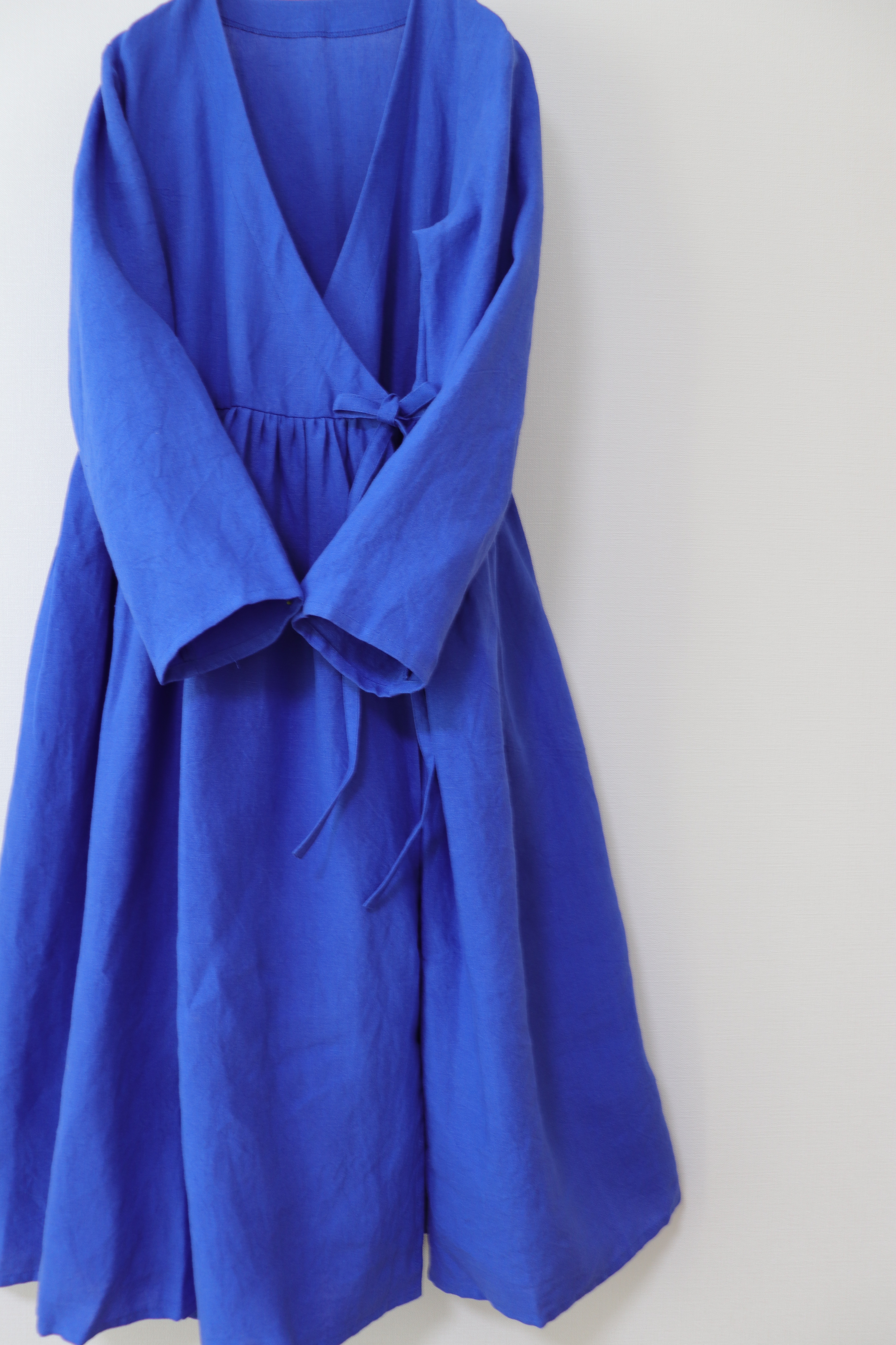 カシュクールワンピース　リネン　青 　S,Mサイズ