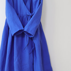 カシュクールワンピース リネン 青 S,Mサイズ ワンピース ago アーゴ