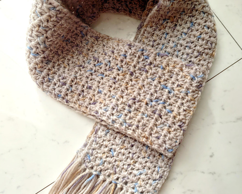 リ*ジ様 【良品】WTAPS ケーブル編みマフラー グレー フリンジ付き