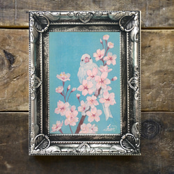 春の花の日本画　桜と文鳥 1枚目の画像
