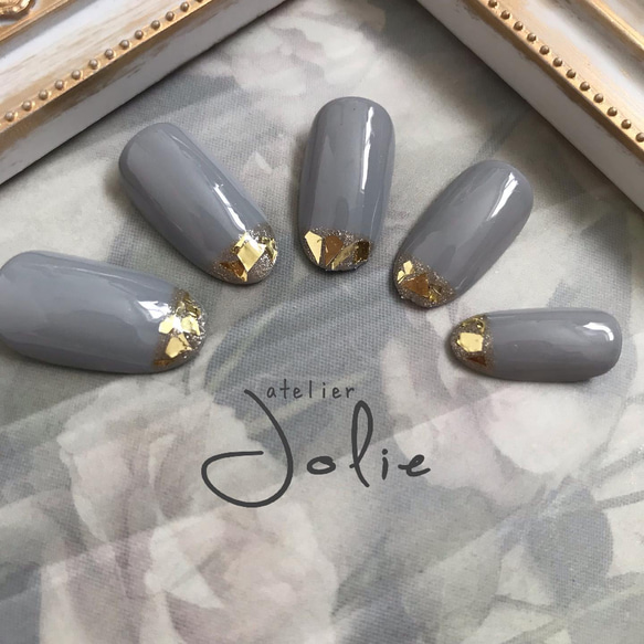 グレー×ガラスフレンチ ネイルチップ（つけ爪） aterier.jolie 通販