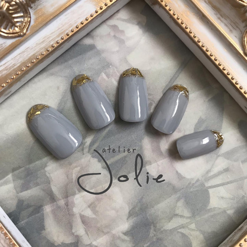 グレー×ガラスフレンチ ネイルチップ（つけ爪） aterier.jolie 通販