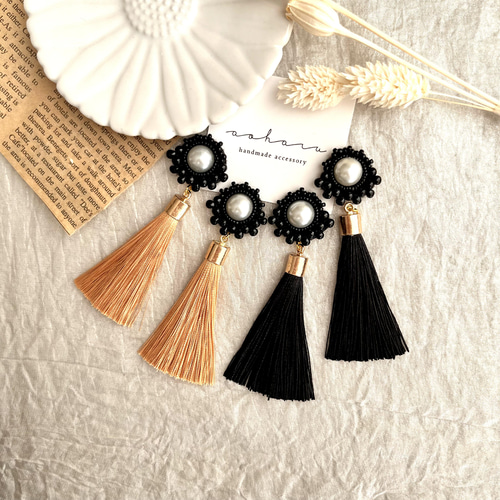 再販61　フリンジ　青　ネイビー　ピアス　イヤリング　タッセル　アクセサリー　夏 再販61 フリンジ 青 ネイビー ピアス イヤリング タッセル