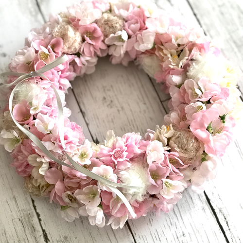 桜リース Lサイズ アートフラワー Dimanche flower&craf 通販 13249408