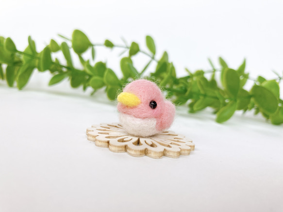 ぷくぷく豆鳥　Ｄ　ピンク　羊毛フェルト　置物 3枚目の画像