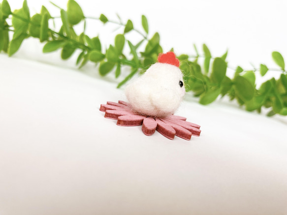 ぷくぷく豆鳥　Ｇ　ニワトリ 羊毛フェルト　置物 8枚目の画像