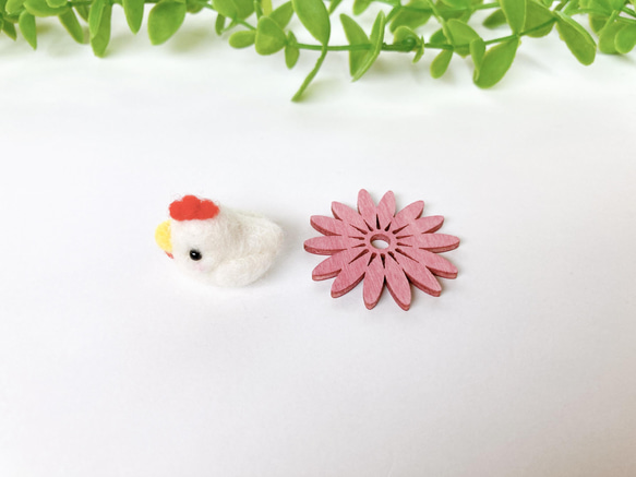 ぷくぷく豆鳥　Ｇ　ニワトリ 羊毛フェルト　置物 6枚目の画像