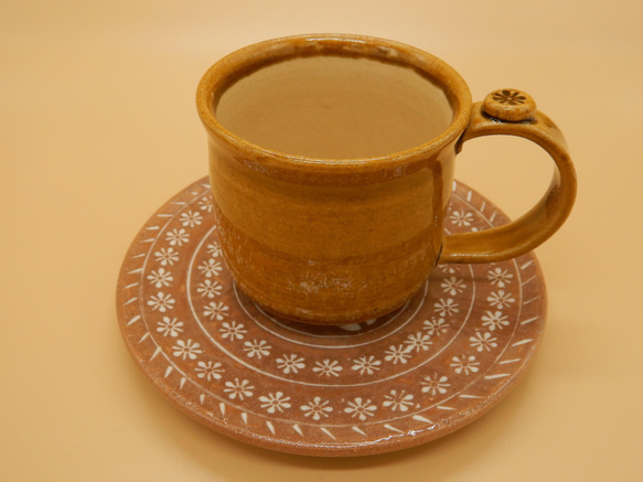 飴釉コーヒーカップ(三島ソーサー) 1枚目の画像