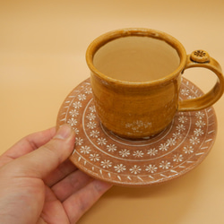 飴釉コーヒーカップ(三島ソーサー) 3枚目の画像