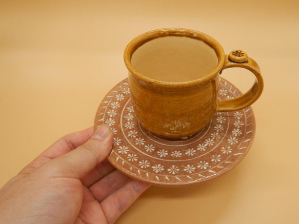 飴釉コーヒーカップ(三島ソーサー) 3枚目の画像