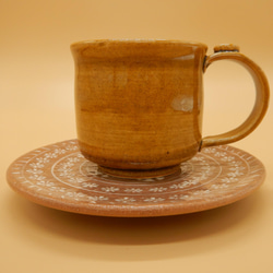 飴釉コーヒーカップ(三島ソーサー) 2枚目の画像