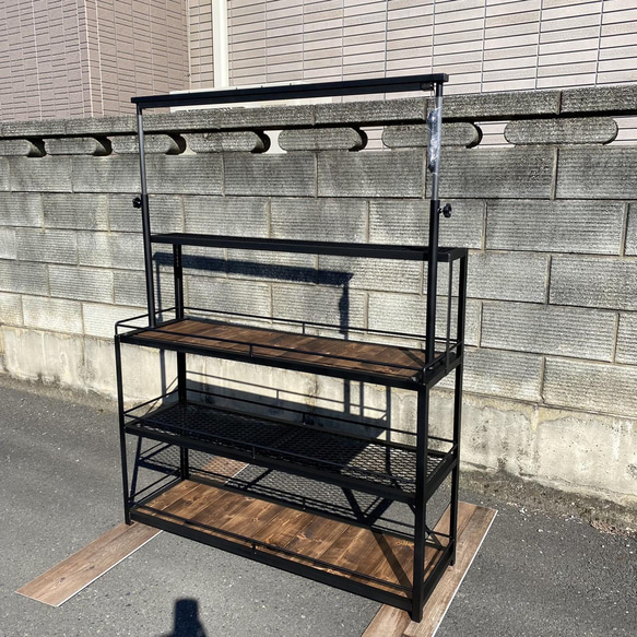 ボタニカルシェルフ 4段 ウッド 植物棚 アイアンシェルフ 家具