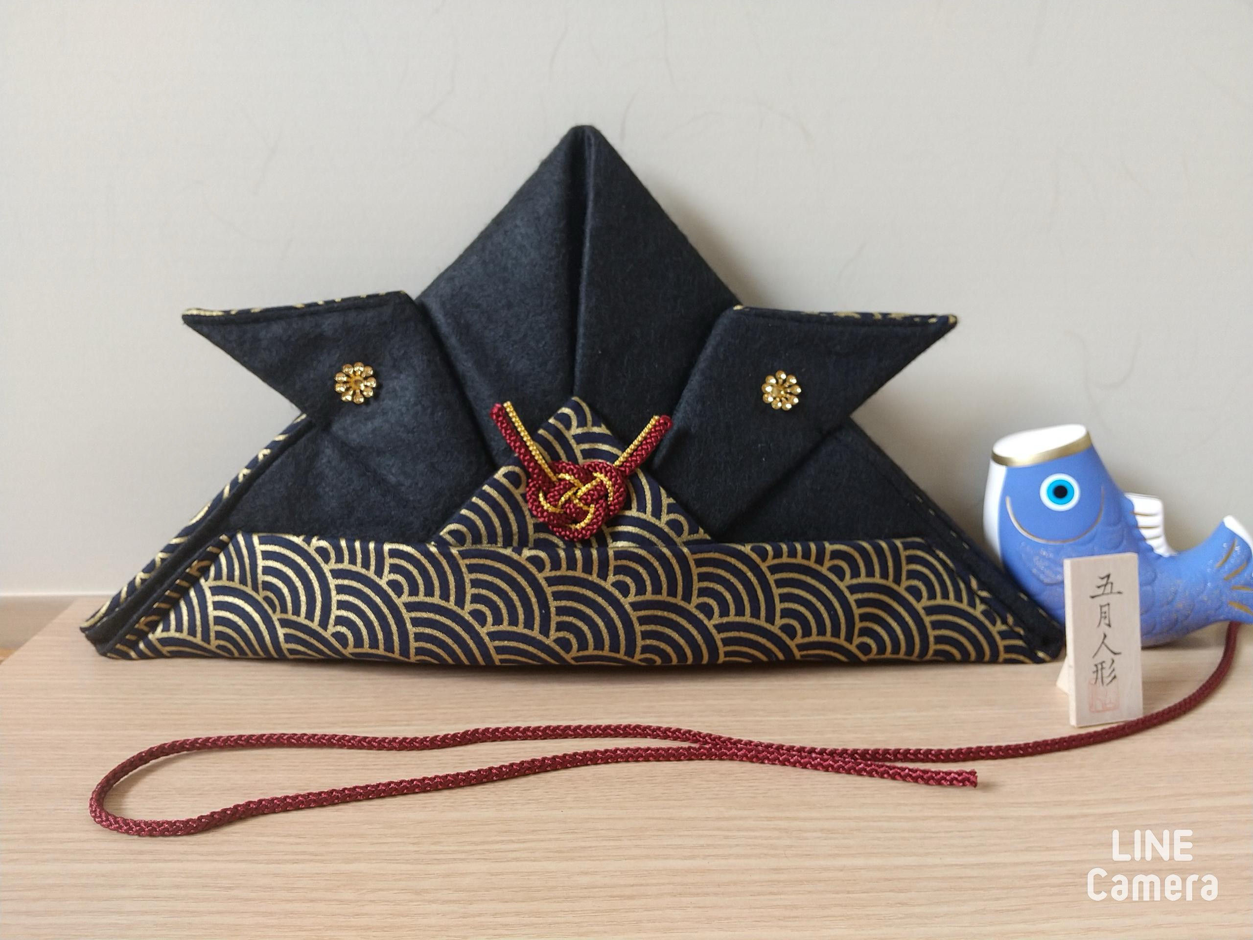 布かぶと♪ハンドメイド品 ハンドメイド 飾れる&かぶれる布兜(青海波) 雑貨・その他