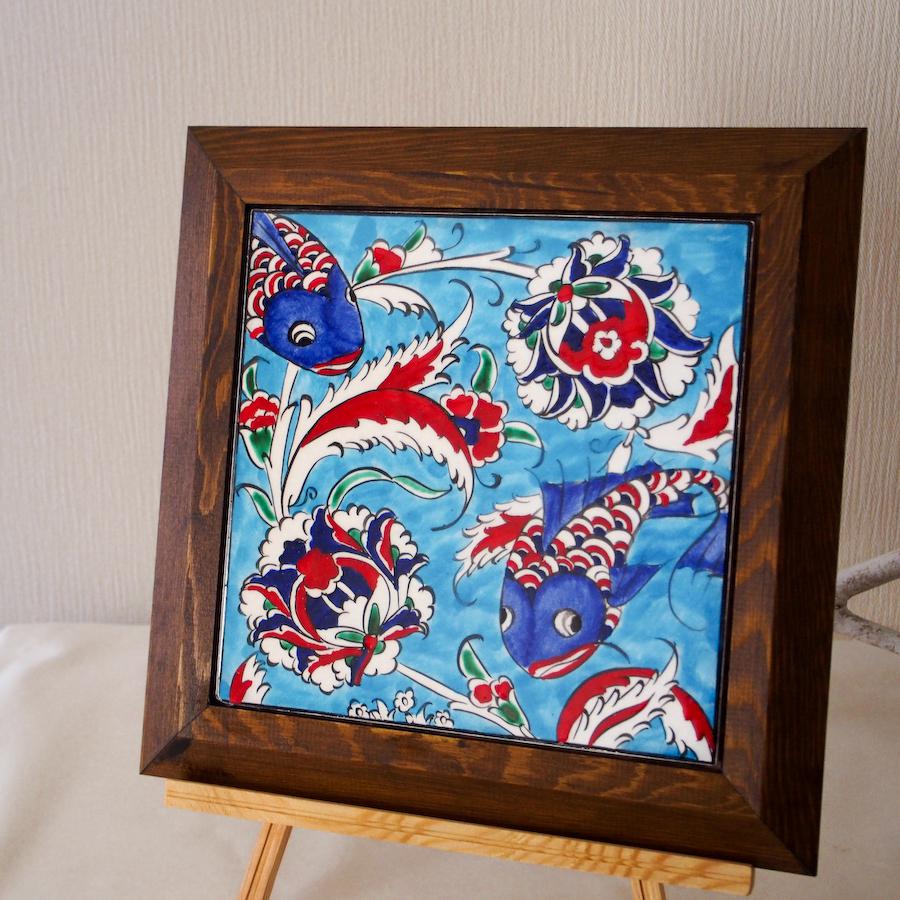 超早割・クリスマス/トルコイズミル陶器・タイル・アート絵画・額縁付きC