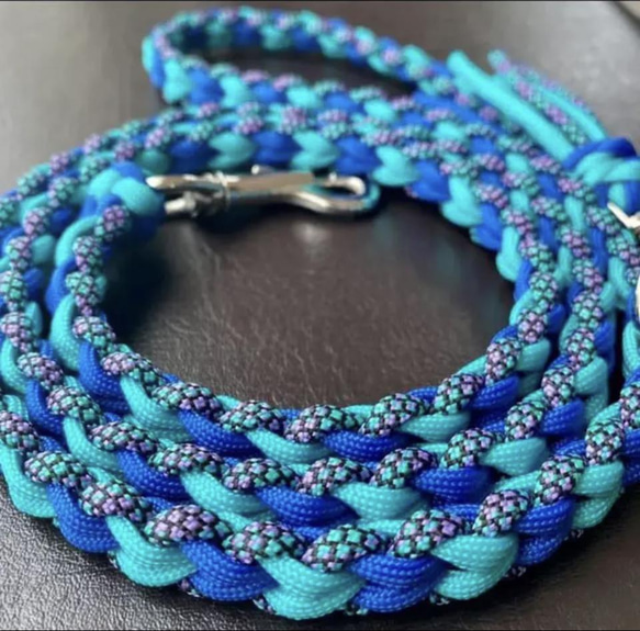 パラコード カフェリード☆ハート編み(オーシャンブルー) リード・首輪