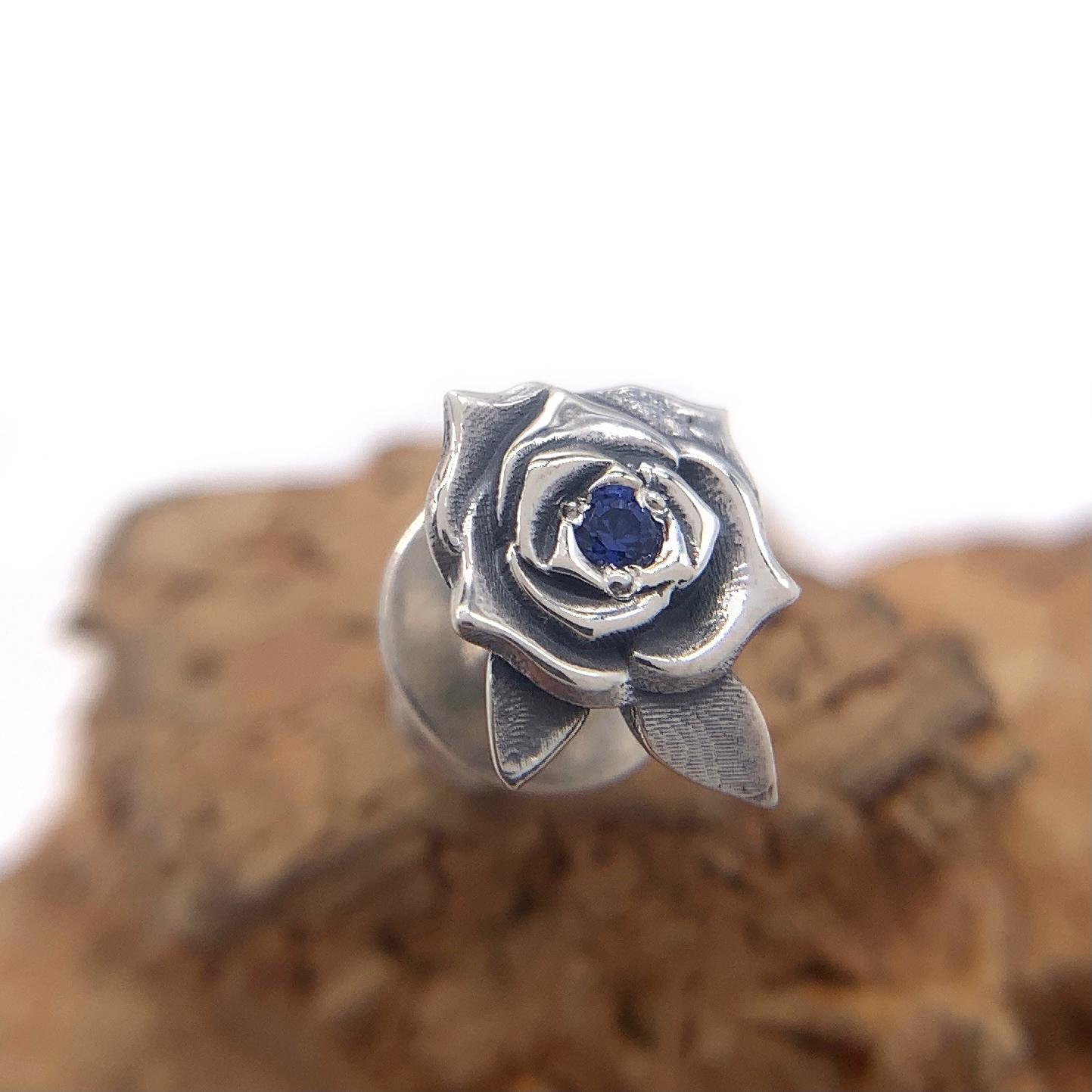 薔薇ピアス 合成サファイア/シルバー925 片耳用/セカンドピアス つけっぱなし/メンズ 男性 プレゼント/snd107