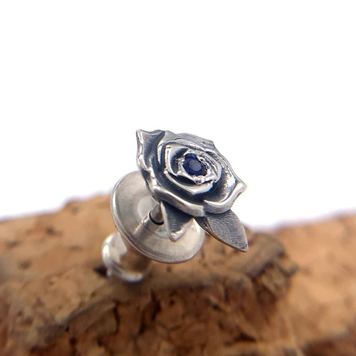 薔薇ピアス 合成サファイア/シルバー925 片耳用/セカンドピアス つけっ