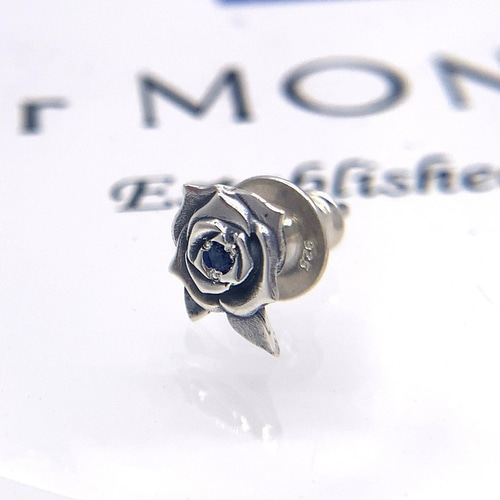薔薇ピアス 合成サファイア/シルバー925 片耳用/セカンドピアス