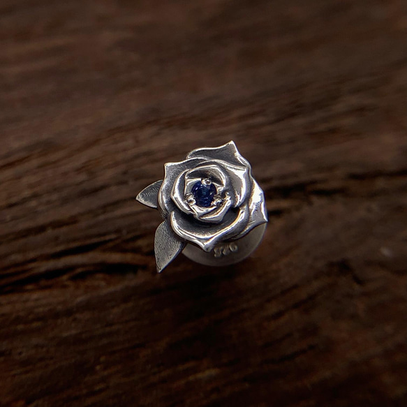 玫瑰耳環藍寶石/銀 925 一隻耳朵/第二個穿孔留在/男士禮物/snd107 第9張的照片