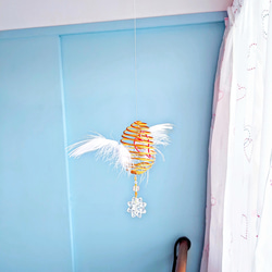 金の卵 金のたまご モビール サンキャッチャー 童話 天使 羽 ワイヤー 鳥 北欧 フェザー ハート 2枚目の画像