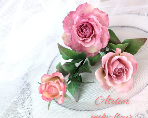 ☆粘土の花【薔薇・ハロウィン3本】☆ アートフラワー ユキ・フルール