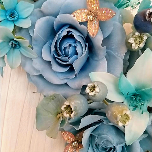 ☆粘土の花【爽やかなブルーリース】☆ アートフラワー ユキ・フルール