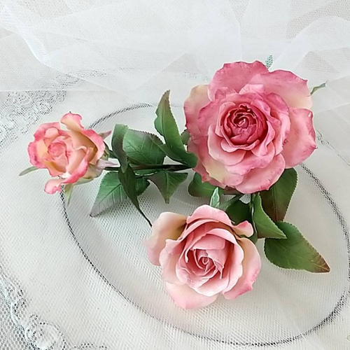 ☆粘土の花【薔薇・ハロウィン3本】☆ アートフラワー ユキ・フルール