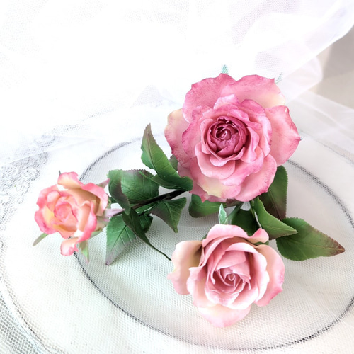 ☆粘土の花【薔薇・ハロウィン3本】☆ アートフラワー ユキ・フルール